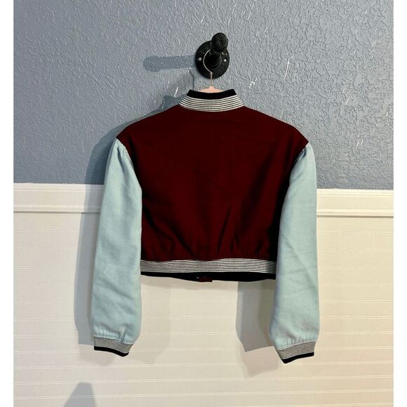 Anthropologie Maeve Colorblock Cropped Varisty Bomber Jacket - Picture 9 of 11